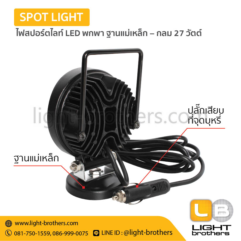 ไฟสปอร์ตไลท์ LED พกพา ฐานแม่เหล็ก – กลม 27 วัตต์ - Image 2