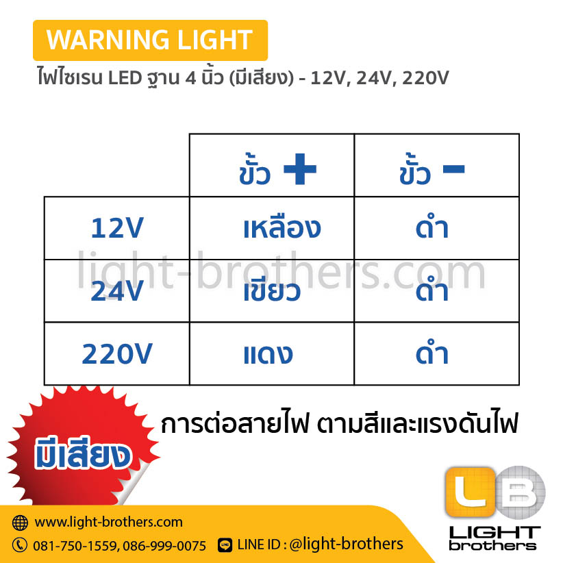 ไฟไซเรน LED ฐาน 4 นิ้ว มีเสียงเตือน - 12V, 24V, 220V – 1 ฟังก์ชั่น - Image 6