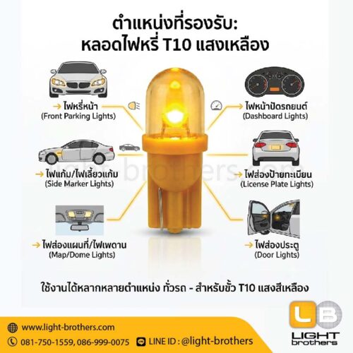 หลอดไฟหรี่ LED ขั้วเสียบ T10 1 จุด 12V - แสงสีเหลือง Yellow - Image 3